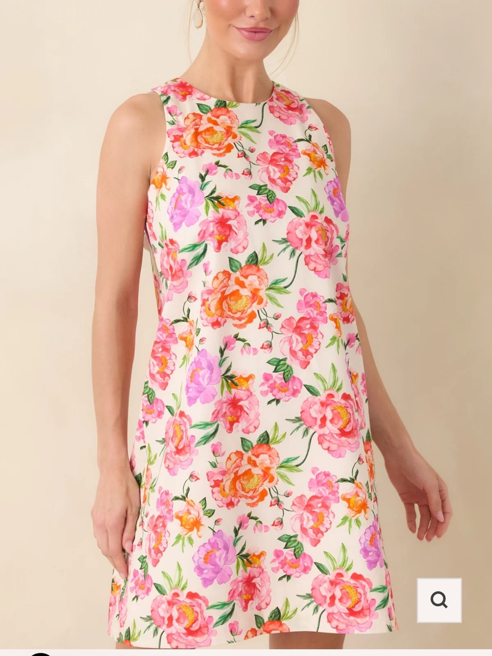 Sleeveless Floral A-Line Dress in Pink and Green
